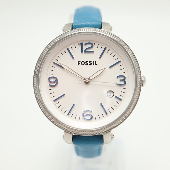 Fossil Heather Silver Tone Womens 42mm Watch Blue Leather ES3279 w New Battery - Picture 5 of 12